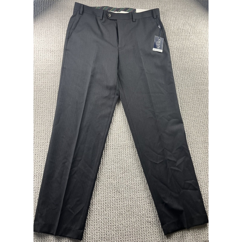 Chaps Dress Pants‎ Mens 36x32 Gray Striped Pleated Suit Separate Wool Blend NWT